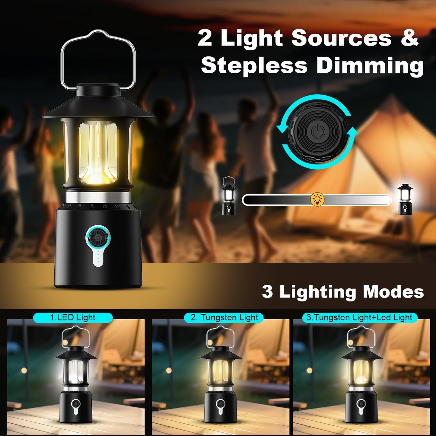 Linterna LED telescópica 8000 mAh 3 modos luz