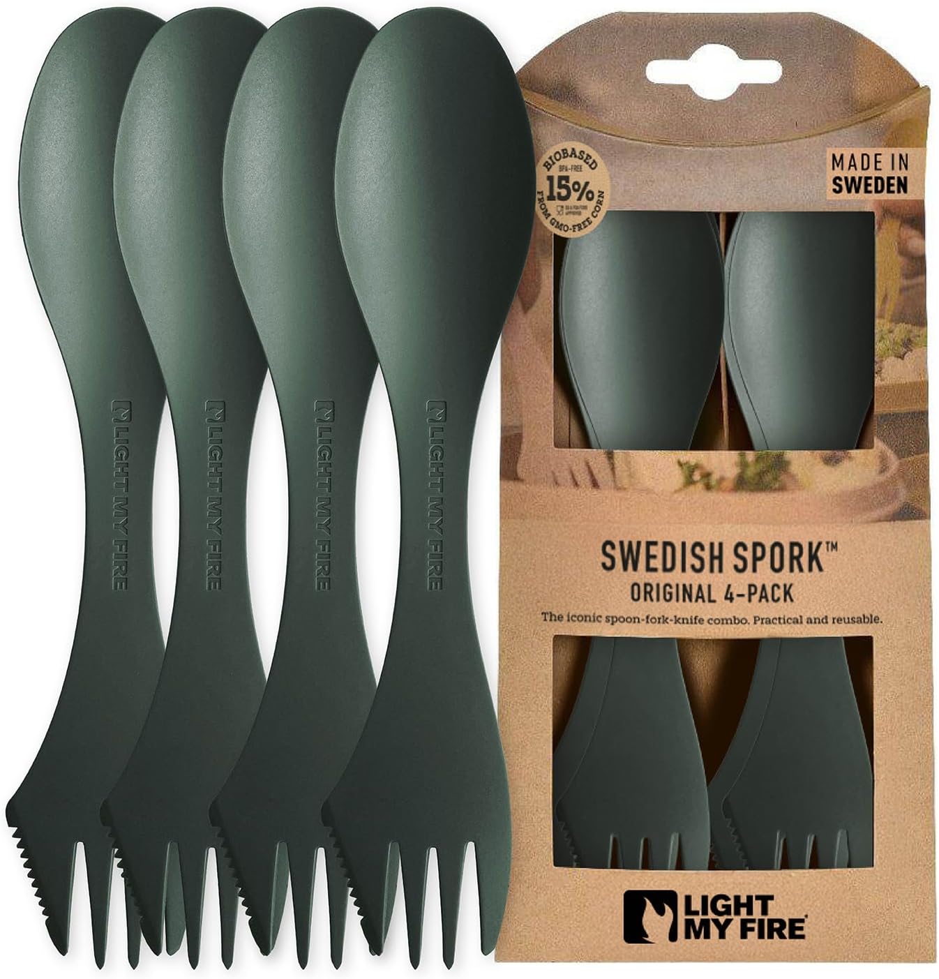 Spork 3en1 para acampar reutilizable 4 pzas