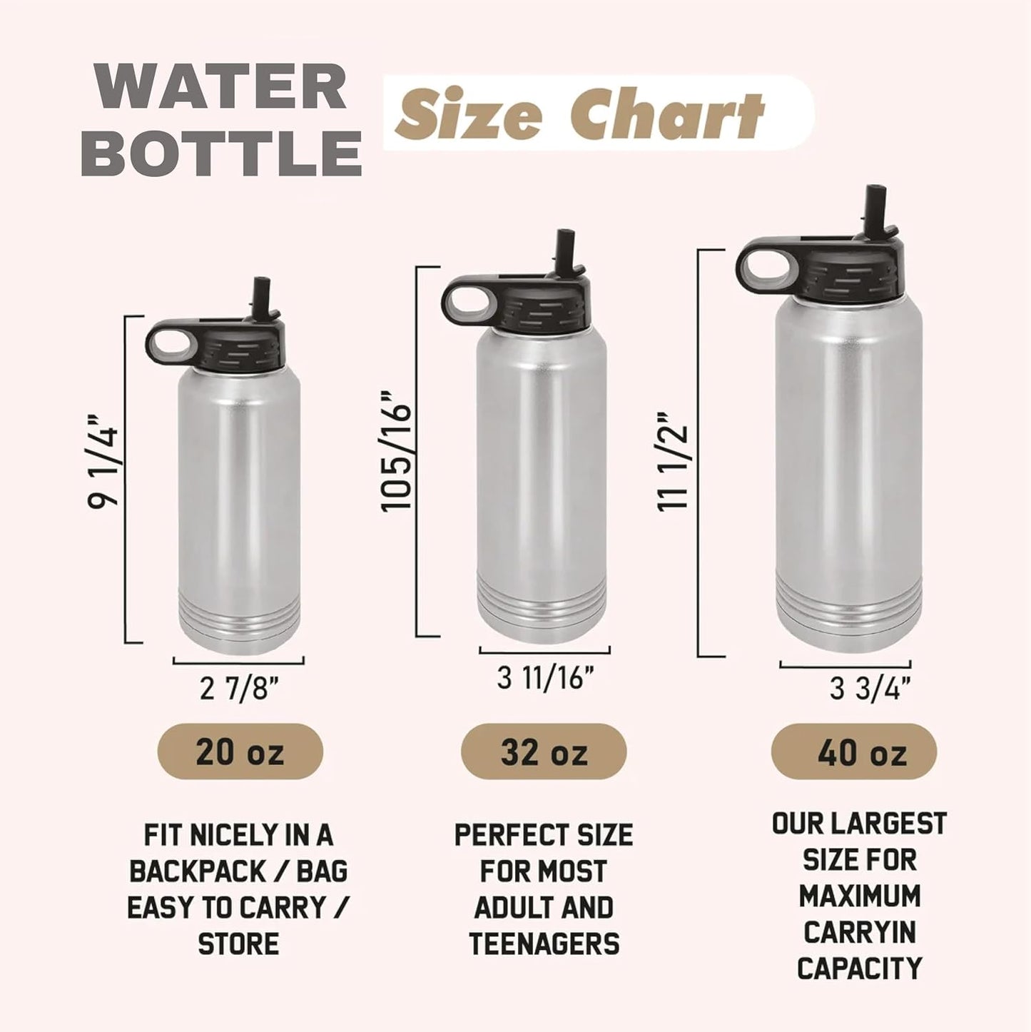 Botella agua acero inox doble pared 12-40oz con nombre