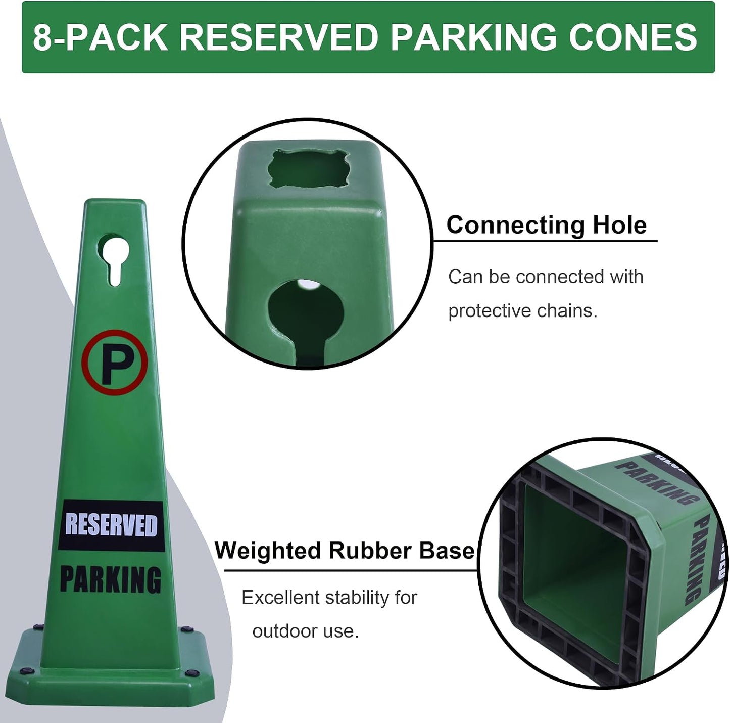 Set 8 conos estacionamiento seguridad 4 lados verde base