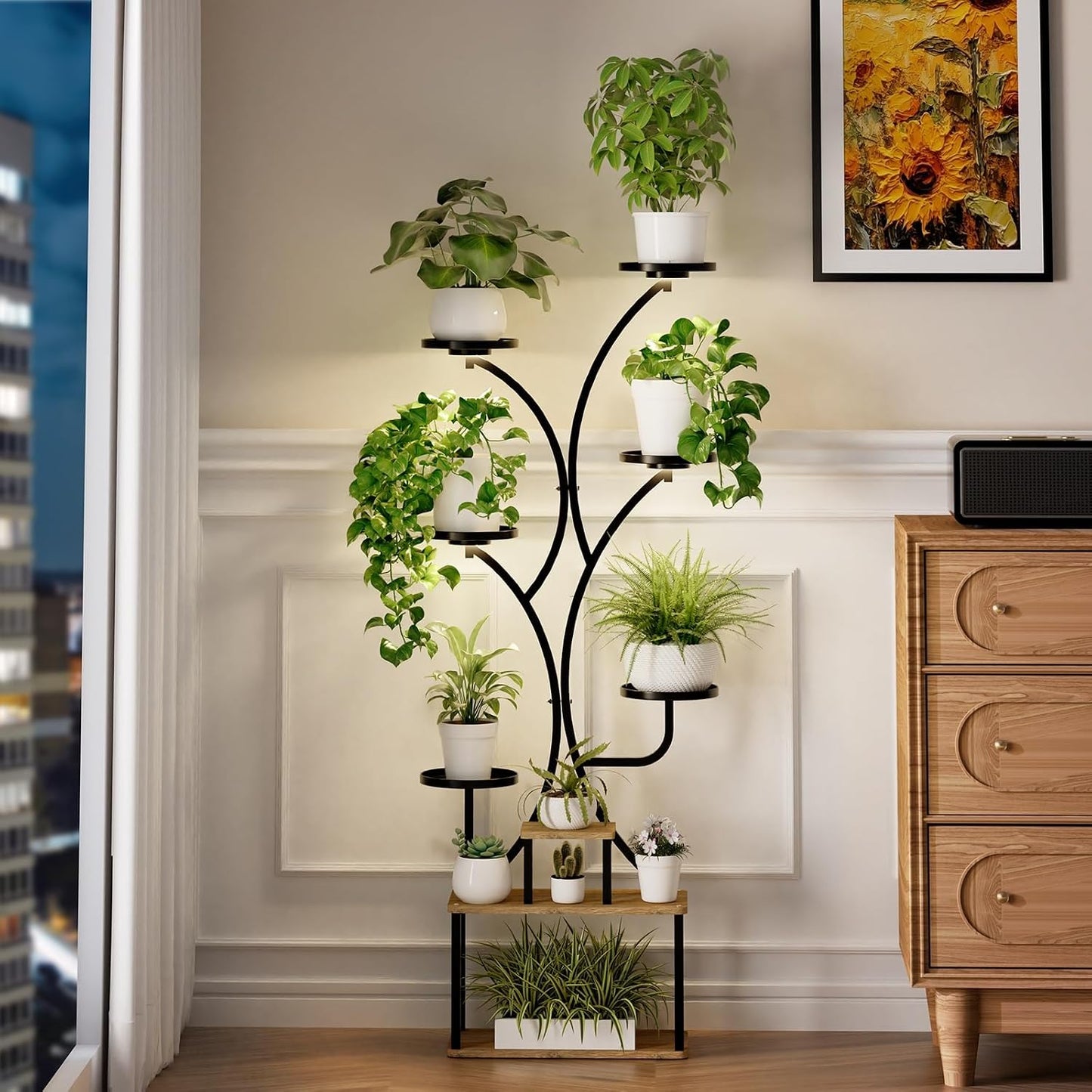 Soporte plantas interior 70pulg luces 9 niveles metal