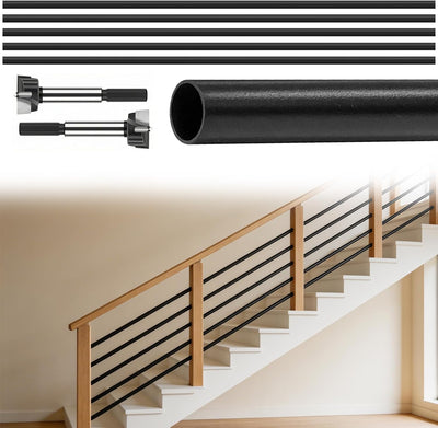 5 Balaustres Aluminio 6ft x 5/8pulg Redondos 72pulg Negro Mate