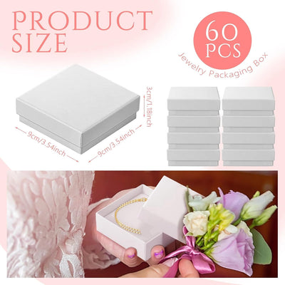 60 Cajas Regalo Joyas 3.5x3.5pulg Cartón Blanco