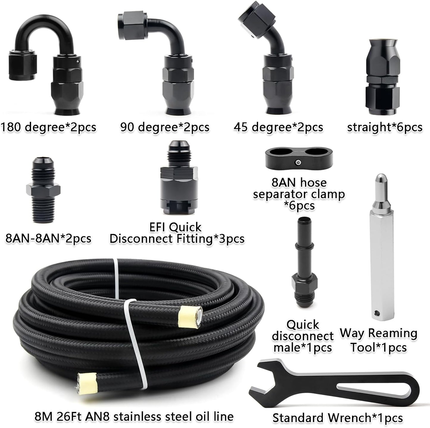 Kit manguera combustible PTFE 8AN con conector AN8 26pies