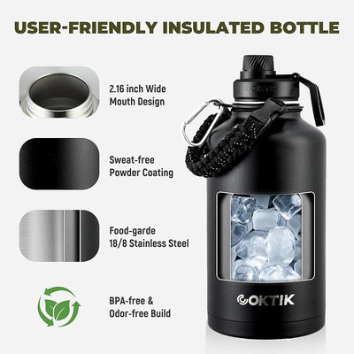 Botella agua aislada acero inox 64oz 48h frío sin BPA set 2