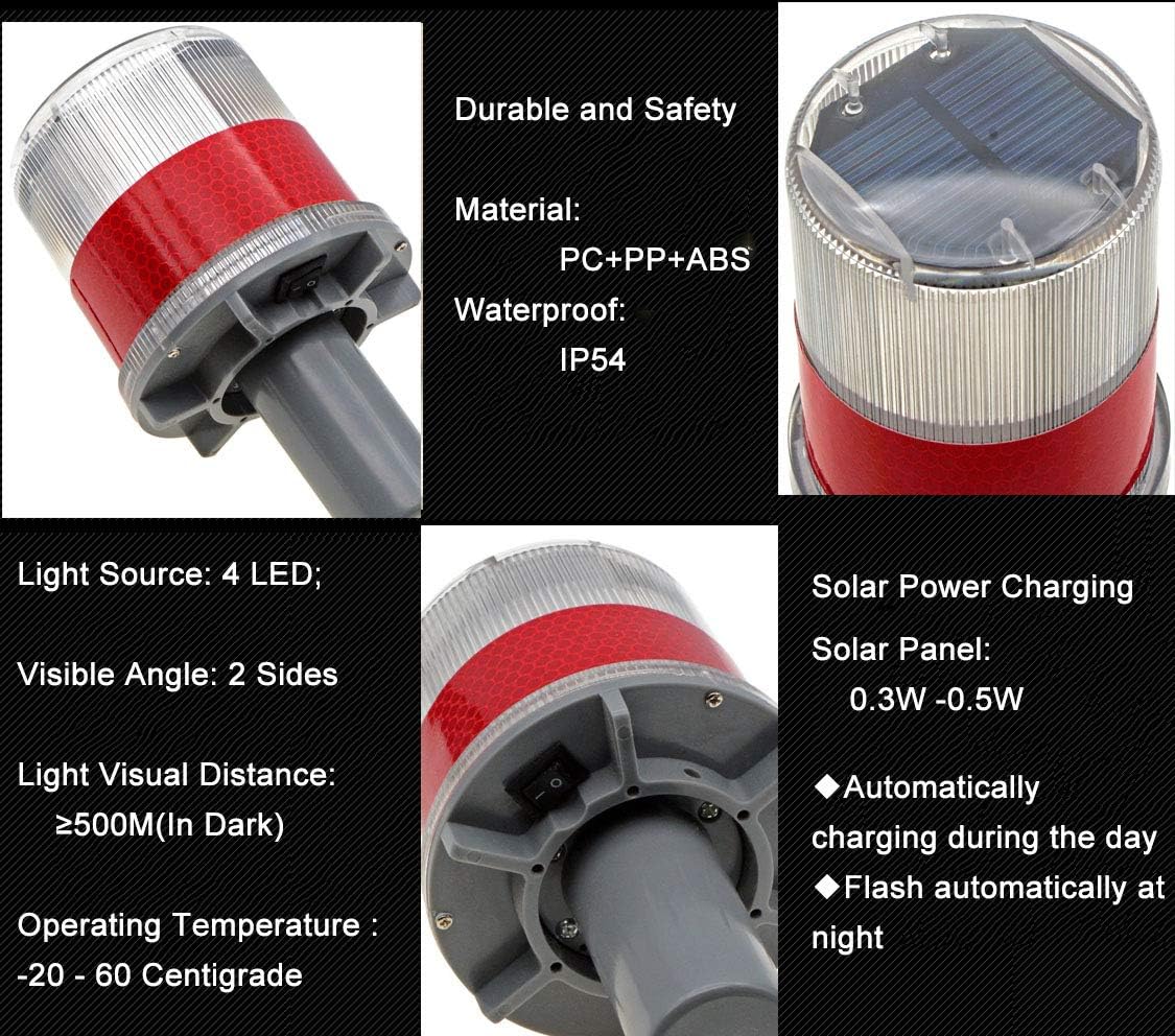 Luz LED solar roja impermeable para señalización