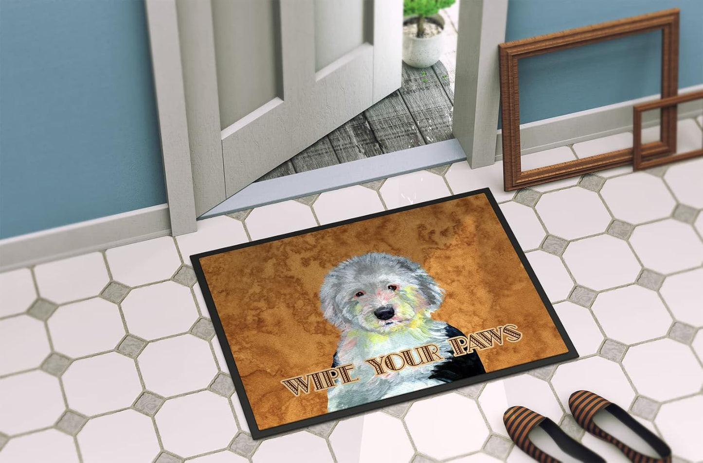 Felpudo perro pastor inglés 18x27pulg antiderrap lavable