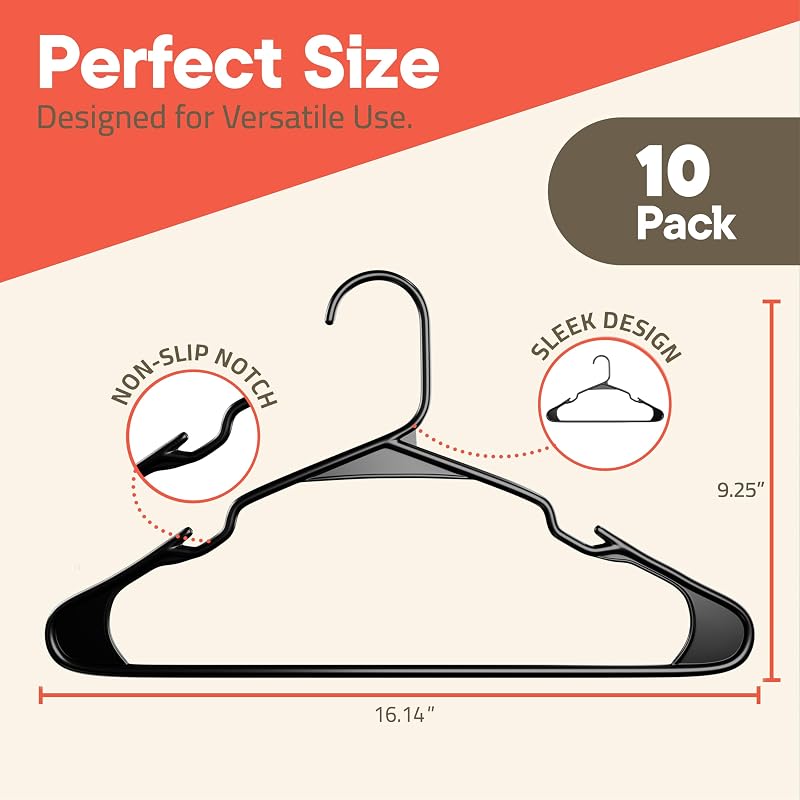 10 Pzas Perchas Plástico Negro Antideslizantes para Vestidos Tiras