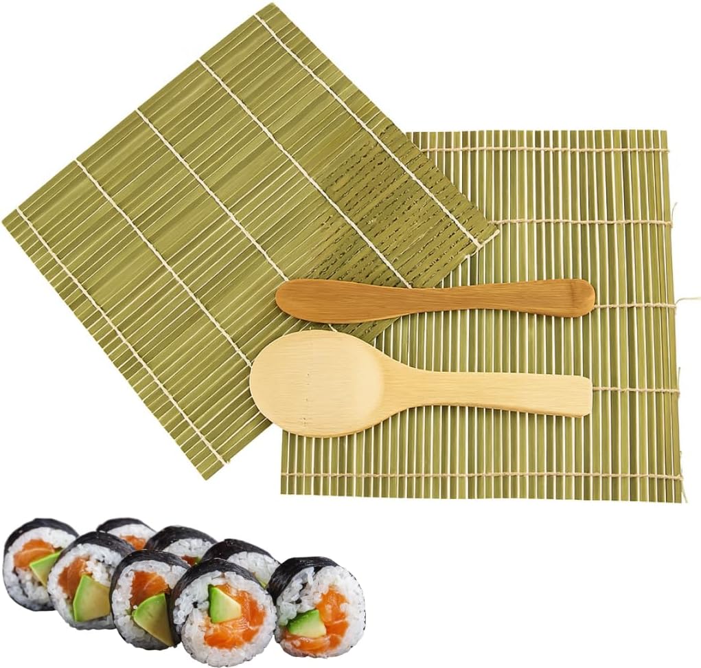 Kit fabricación sushi 2 alfombrillas bambú paleta arroz