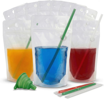 200 Pzas Bolsas Bebidas con Pajitas Resistentes para Fiesta