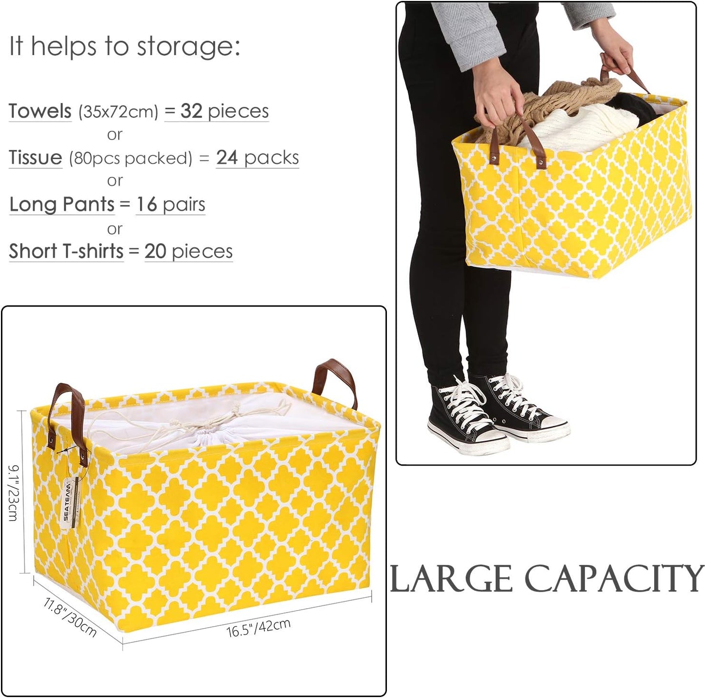 Canasta almacenamiento plegable 16.5x11.8" amarillo