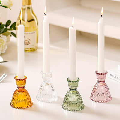 Portavelas vidrio 4 pzas mixtas para velas cónicas