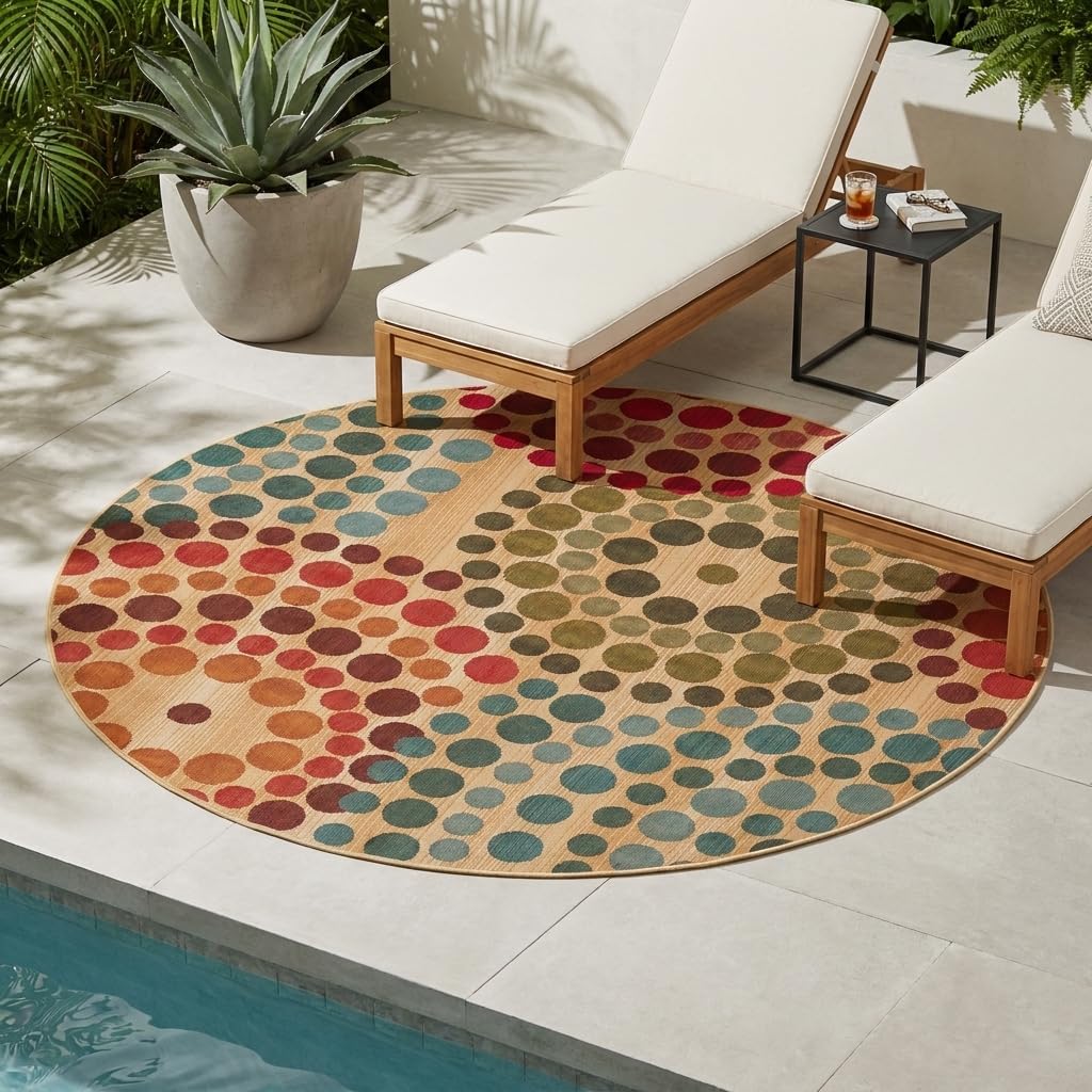Alfombra área redonda 5x1ft beige y borgoña