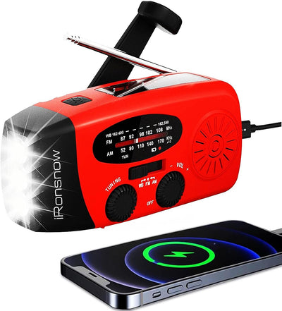Radio solar con manivela alarma SOS linterna LED USB Rojo