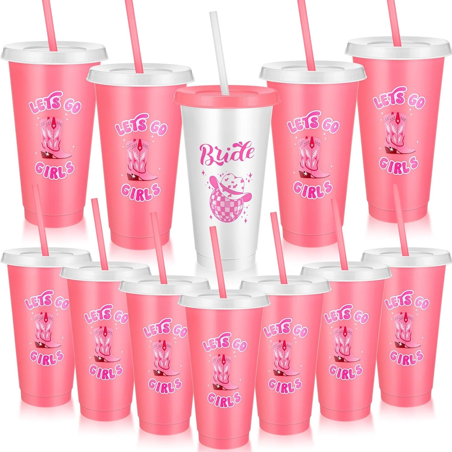 12 Vases Plástico 24oz con Tapas y Popotes
