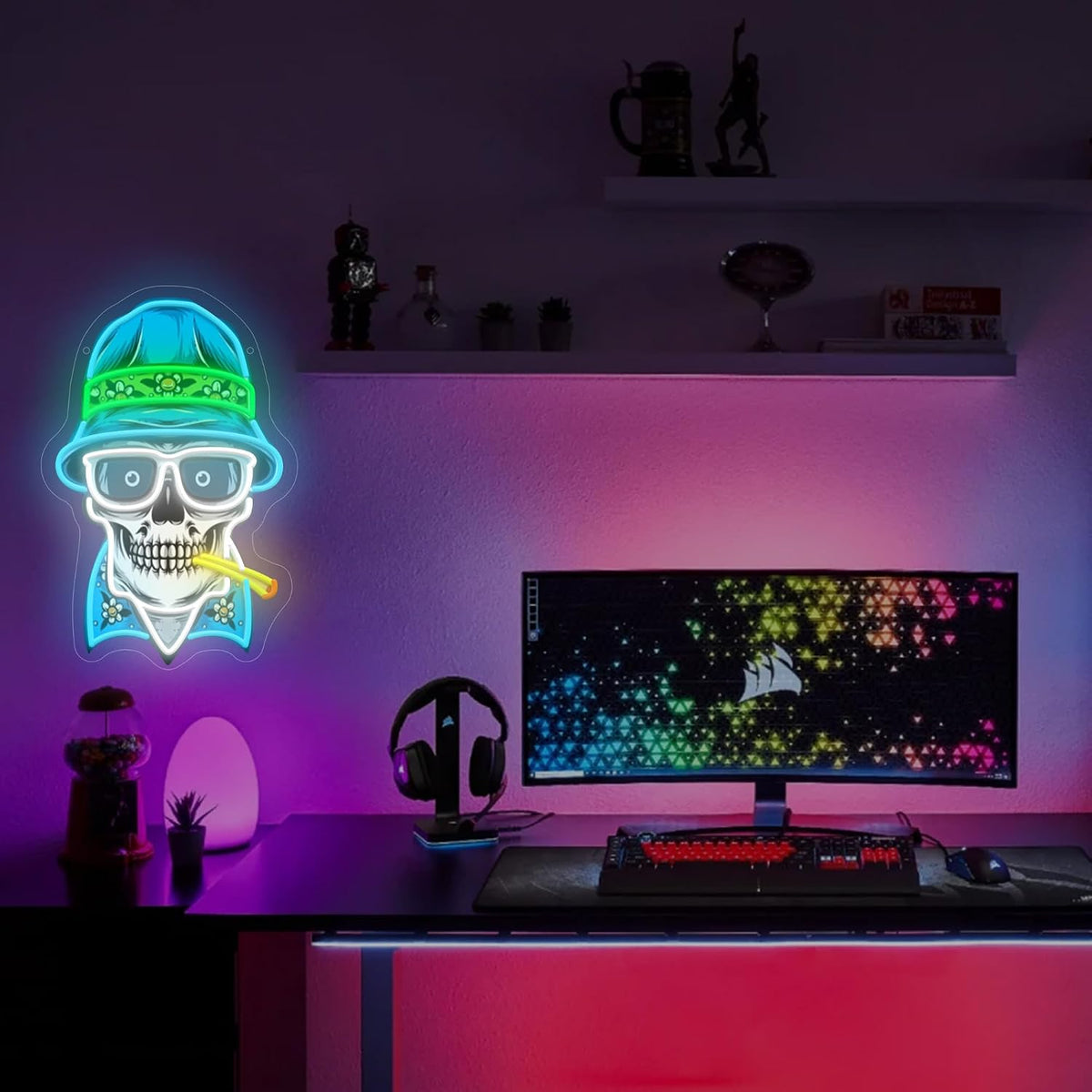 Letrero neón USB calavera regulable para niños