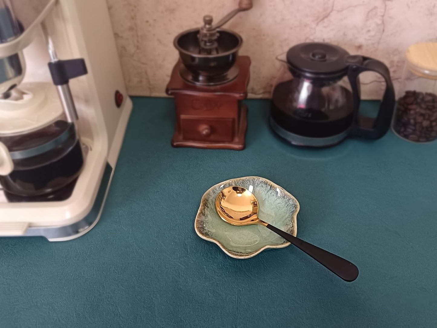 Soporte cuchara café té cerámica con flores