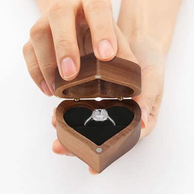 Caja regalo anillo madera corazón 2 ranuras joyería vintage