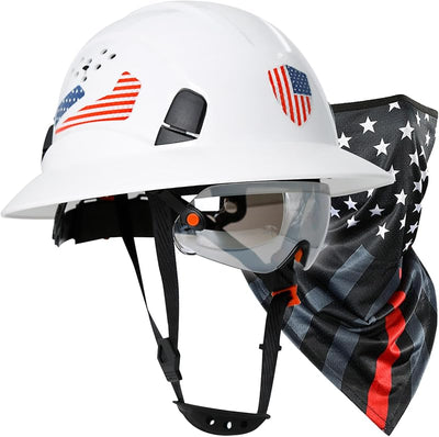 Casco construcción OSHA con visor y cinta para cuello
