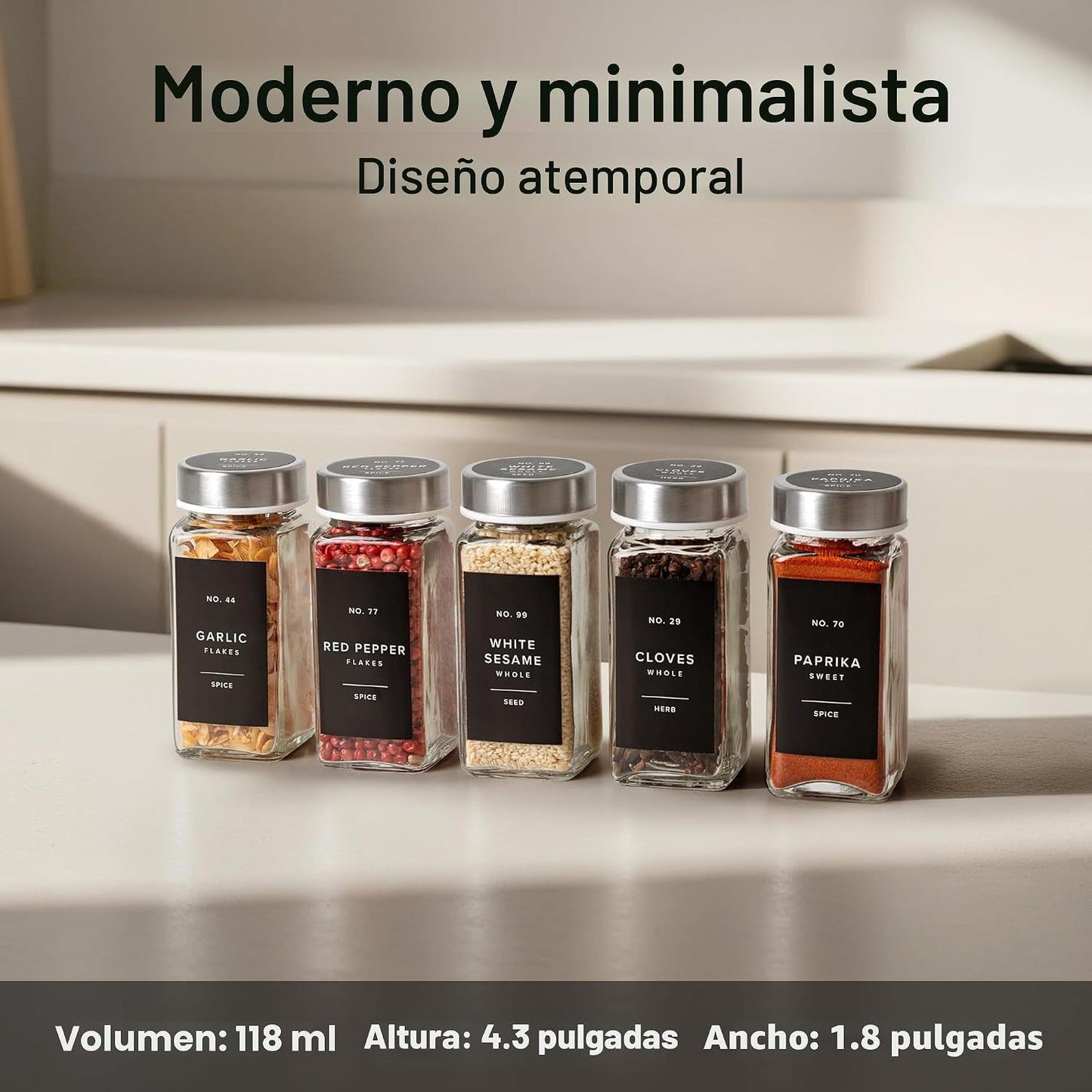 Tarros vidrio especias con tapas acero 24oz organiz.