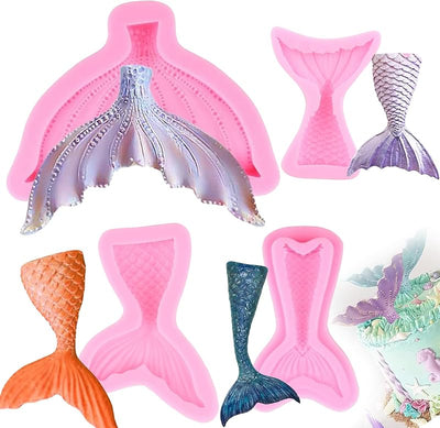 Moldes silicona cola sirena 4 pzas decoración pasteles