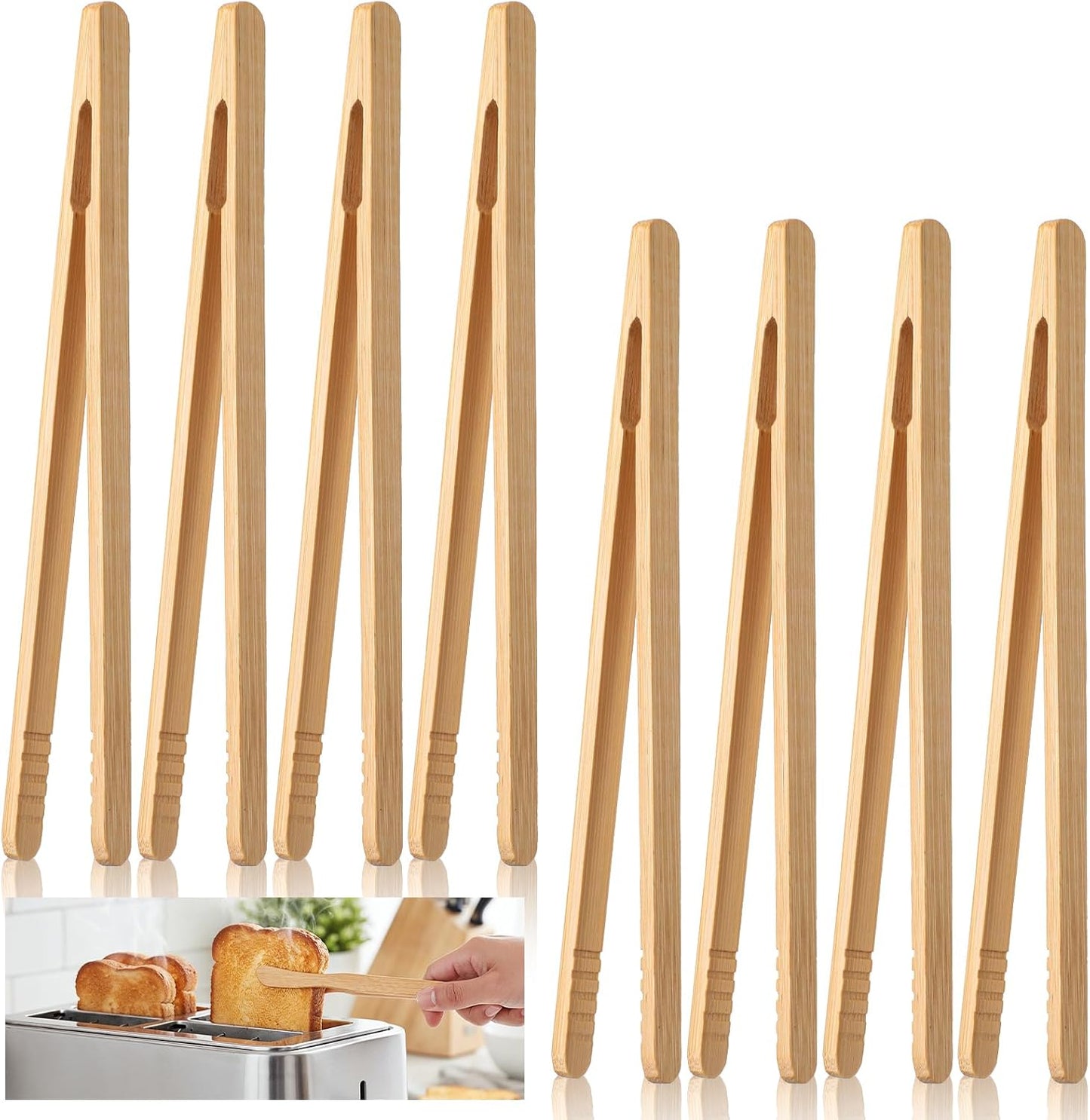8 Pinzas Bambú 7pulg para Tostadora Utensilio Cocina