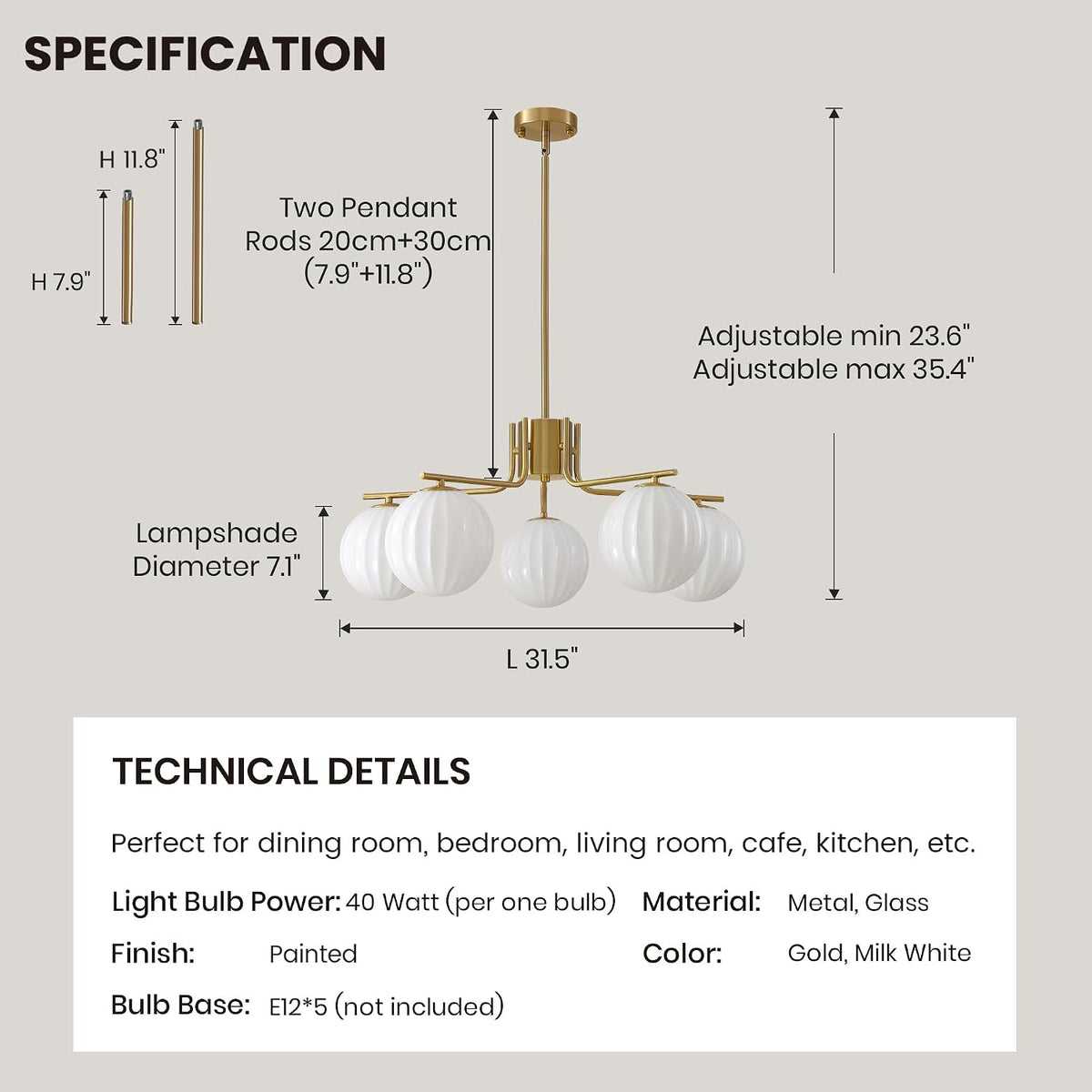 Candelabro cristal blanco 5 luces lámpara colgante Sputnik