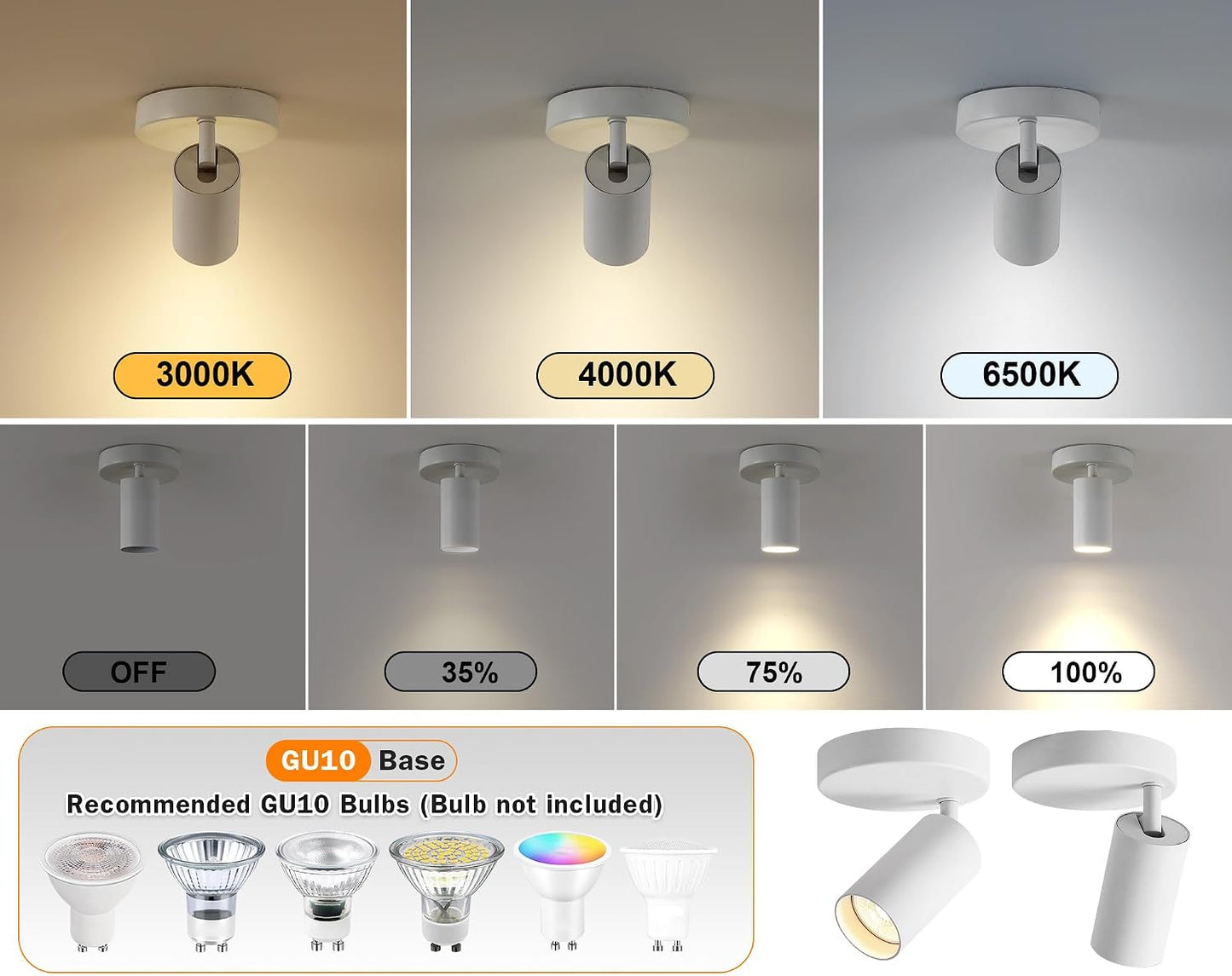 Foco techo blanco ajustable 1 luz flexible