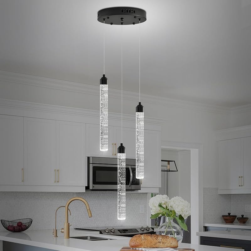 Lámpara colgante LED cristal negro 3 luces gota de lluvia