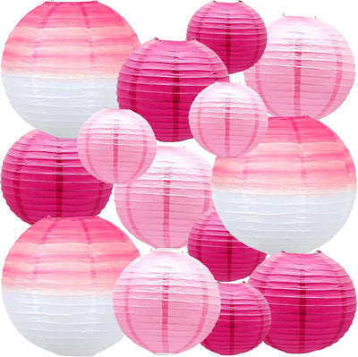 14 Linternas Papel Rosa Degradado Farol Decorativo