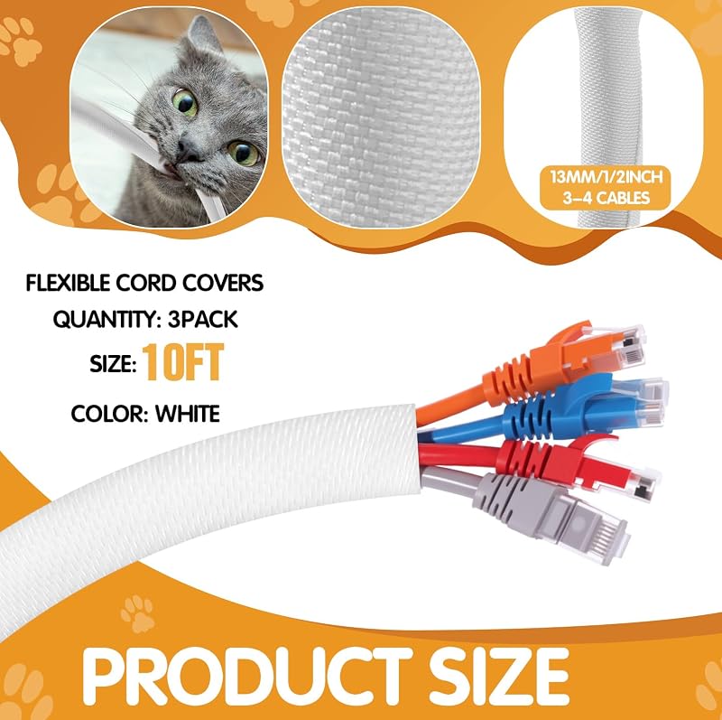 3 Protectores Cable 30pies para Mascotas 3/8pulg Duradero