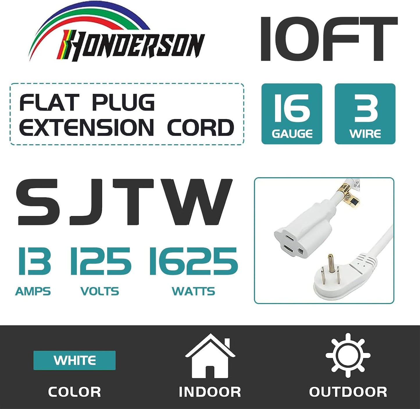 Cable extensión interior enchufe plano 10pies 16/3 SJTW 13A