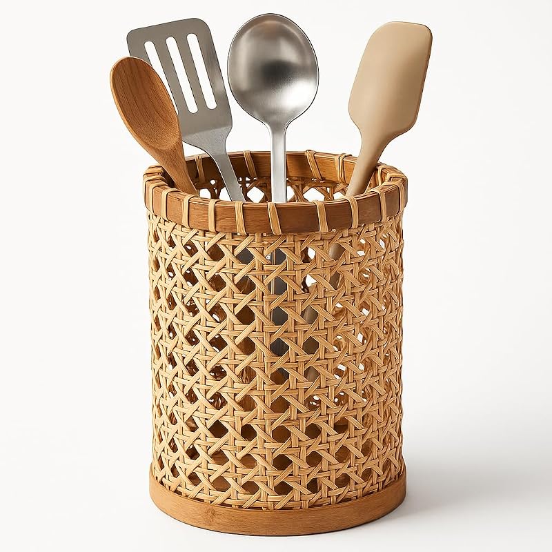 Soporte utensilios ratán tejido cocina encimera