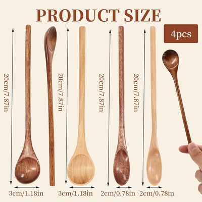 4 Cucharas Largas Madera 7.9pulg Estilo Japonés Cocina Bar