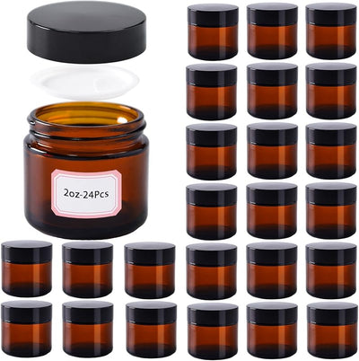 24 Frascos Vidrio Ámbar 2oz con Tapas y Revestimiento