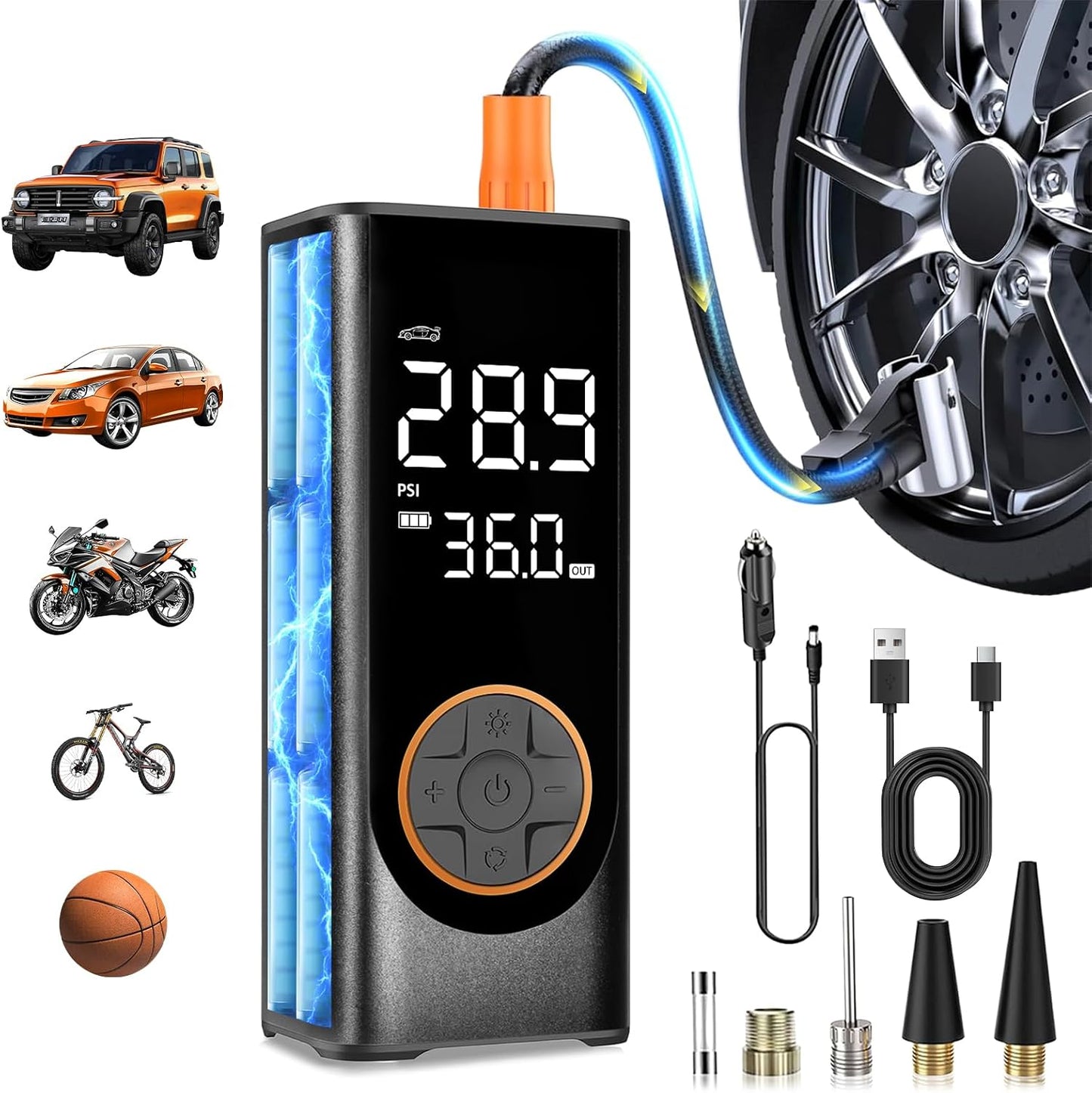 Inflador neumáticos 150psi 12v inalámbrico con medidor led