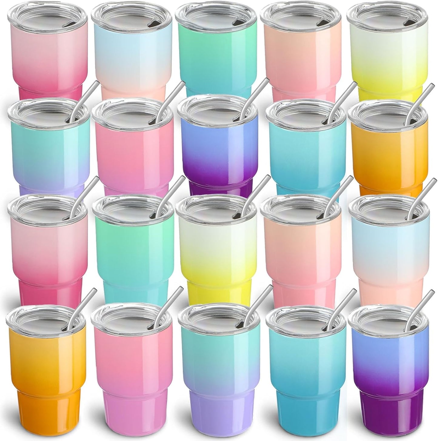 20 Mini Vasos Chupito 3oz Acero Inox Aislados con Popote