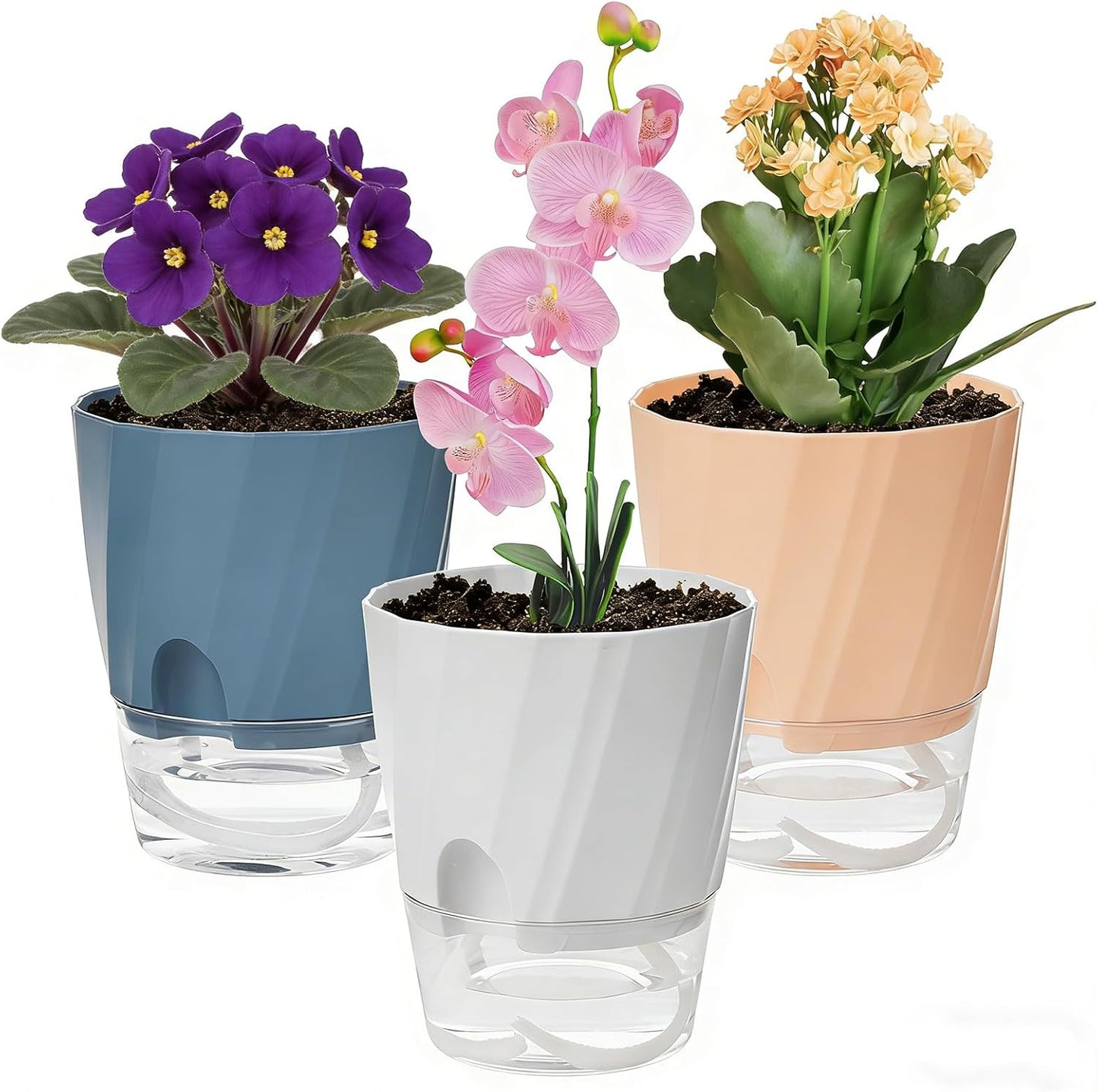 Macetas riego automático 6" set 3 plástico interiores