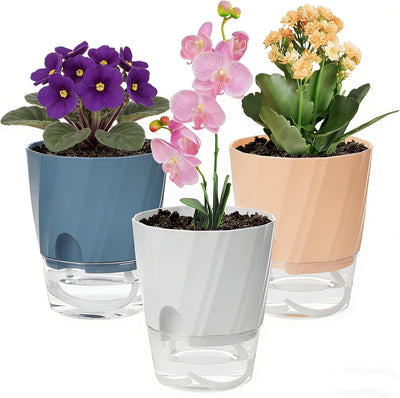 Macetas riego automático 6" set 3 plástico interiores