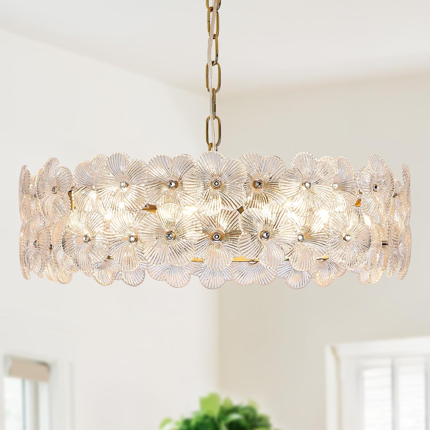 Candelabro cristal 20pulg 6 luces dorado sala