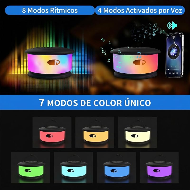 Luces cadena camping 2en1 32.8ft recargables 19 modos led