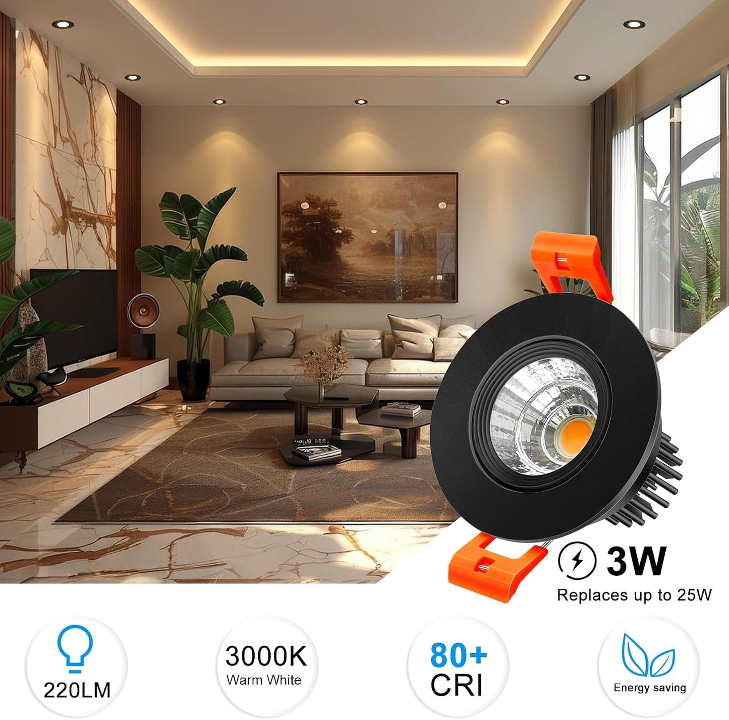 Downlight LED 2pulg 3W 220lm blanco cálido 3000K pack 12