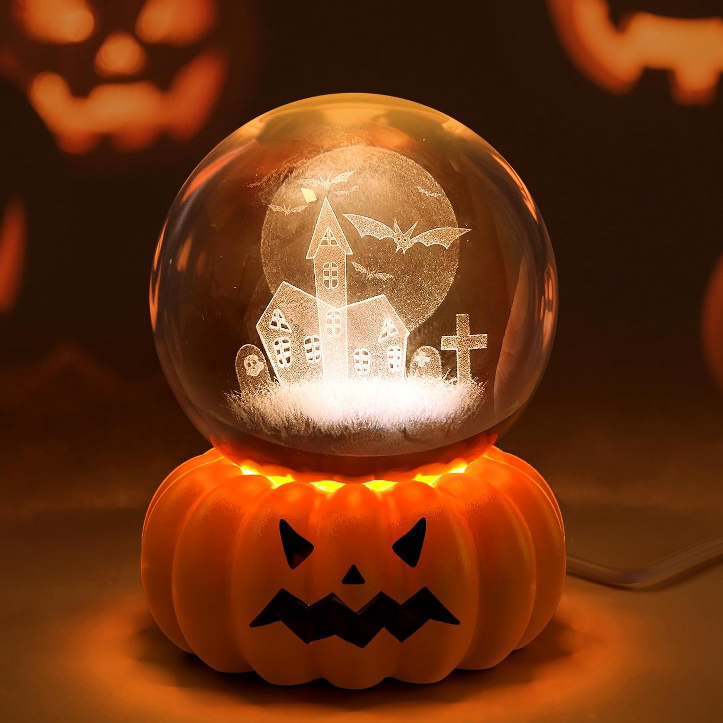 Luz Nocturna Led 3D Bola Cristal Interruptor Calabaza