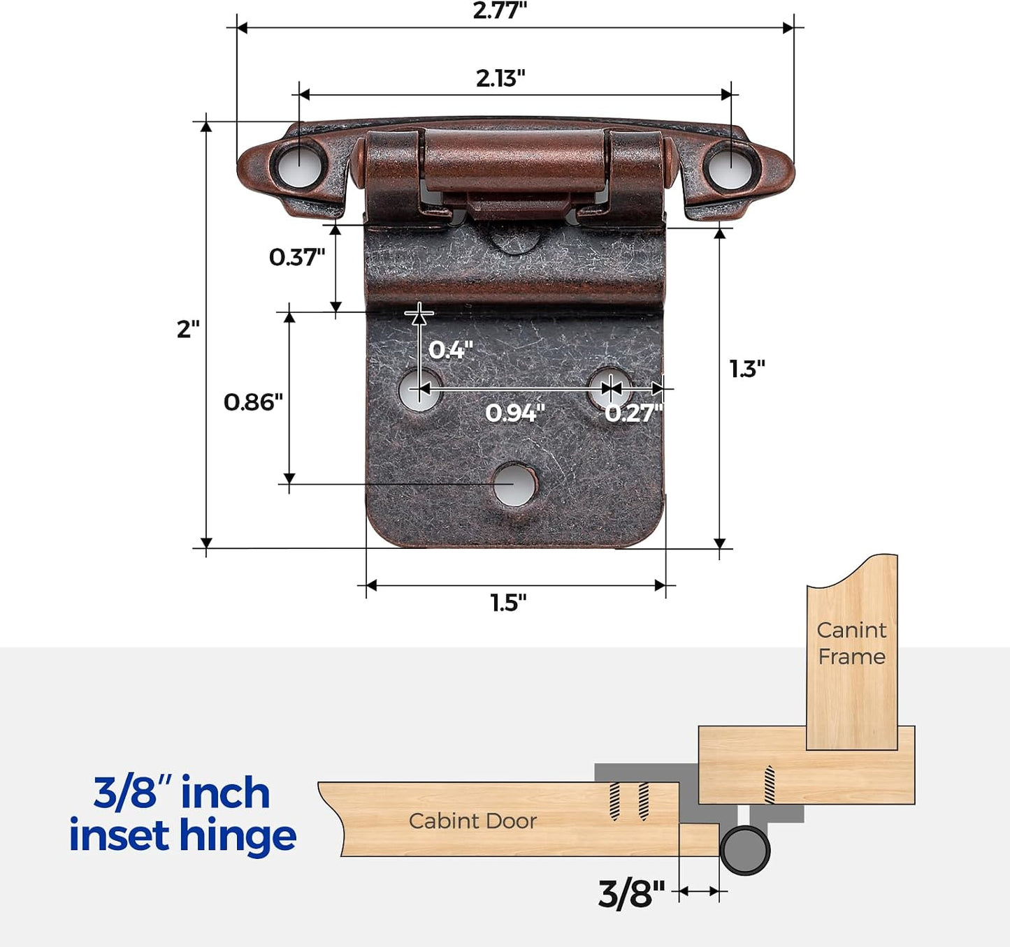 30 Pack Bisagras Cobre Antiguo 3/8pulg para Cocina Baño Muebles