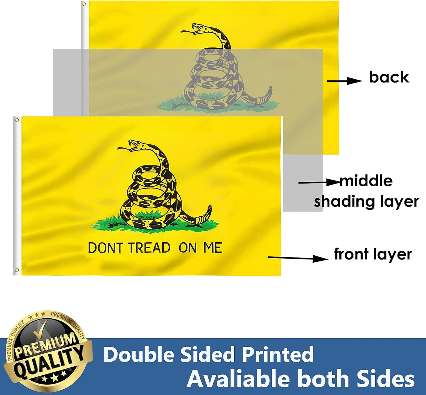 Bandera Gadsden 3x5" doble cara exteriores con ojales latón