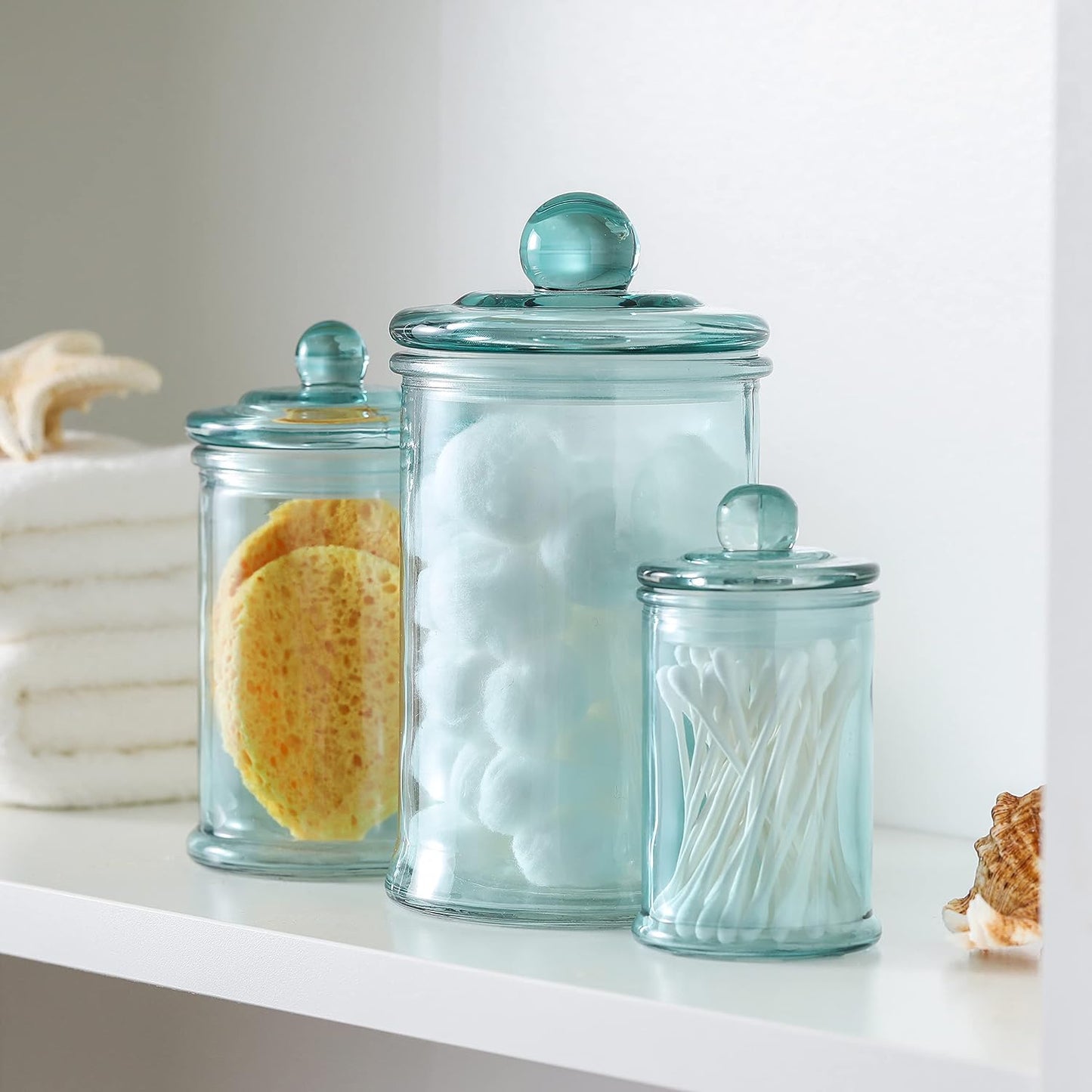 Tarro vidrio recipiente baño set 3 azul