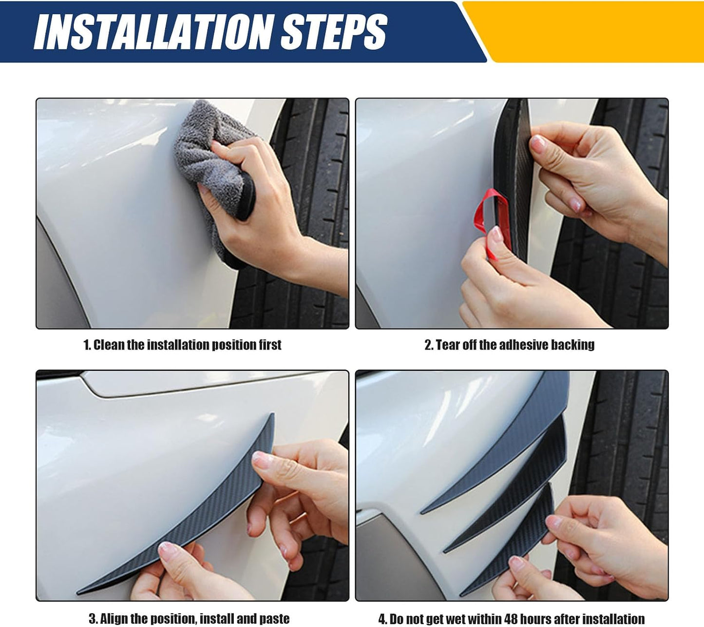 6 Alerones PVC Negro Adhesivos para Parachoques Automóvil