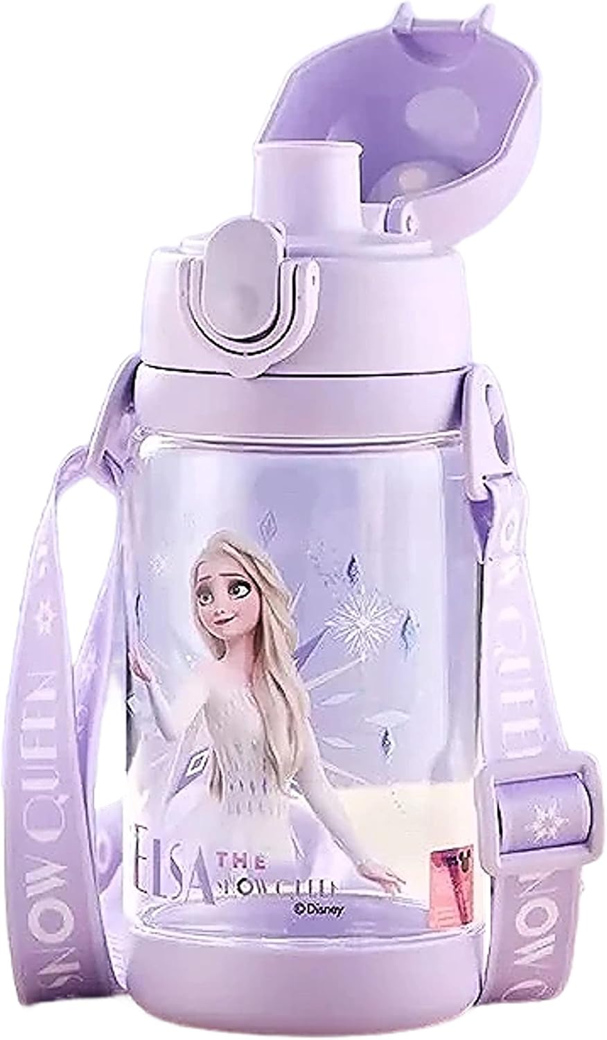Botella agua Elsa doble cubierta pajita correa 17.6oz Púrpura