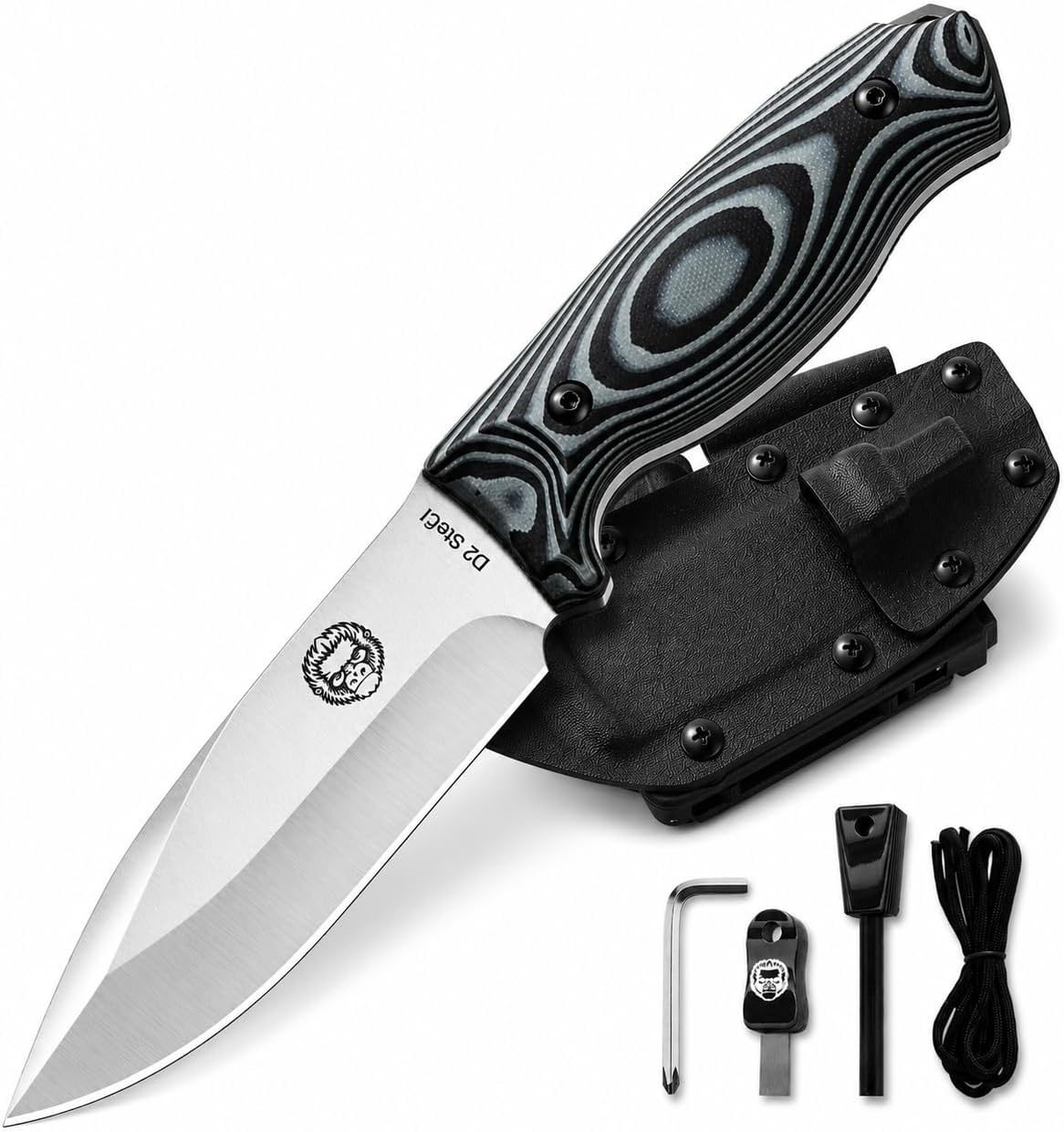 Cuchillo supervivencia D2 Full Tang exteriores funda Kydex