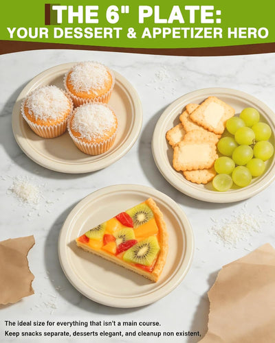 60 Pzas Platos Postre 6pulg Biodegradables Caña Azúcar